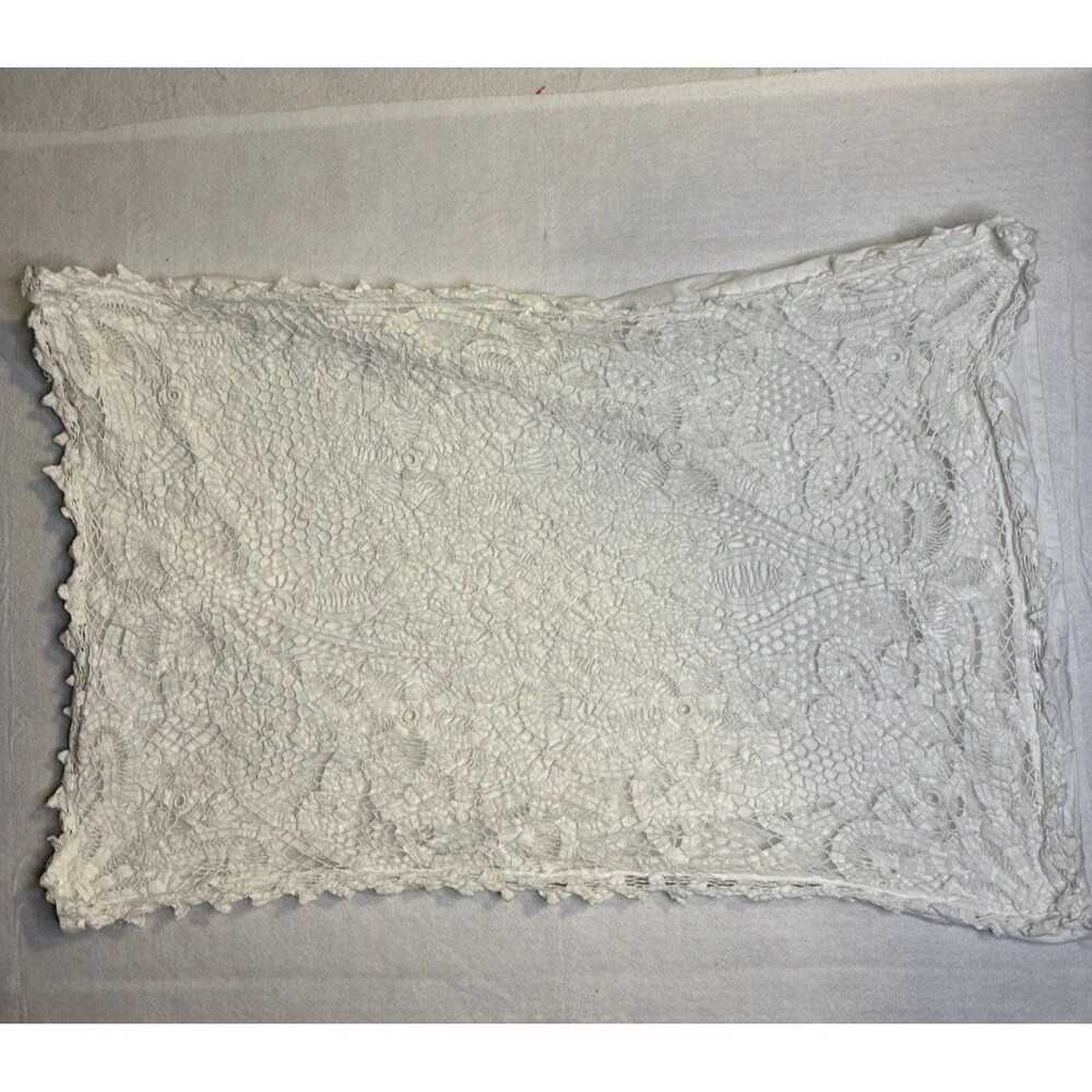 White Cotton Pillow Sham 27x18 Floral Lace Look Openwork Whitework